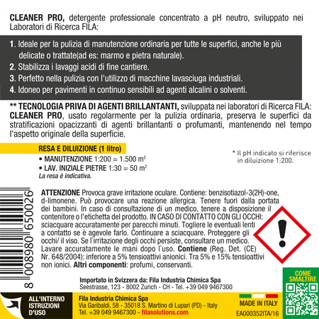 Fila - Cleaner 1 Lt. Detergente Universale Per Pavimenti. - ePrice